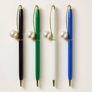 KATE SPADE x Target Pen Set of 4 Pearl Gold Clip Home Office Supplies NIB NWT